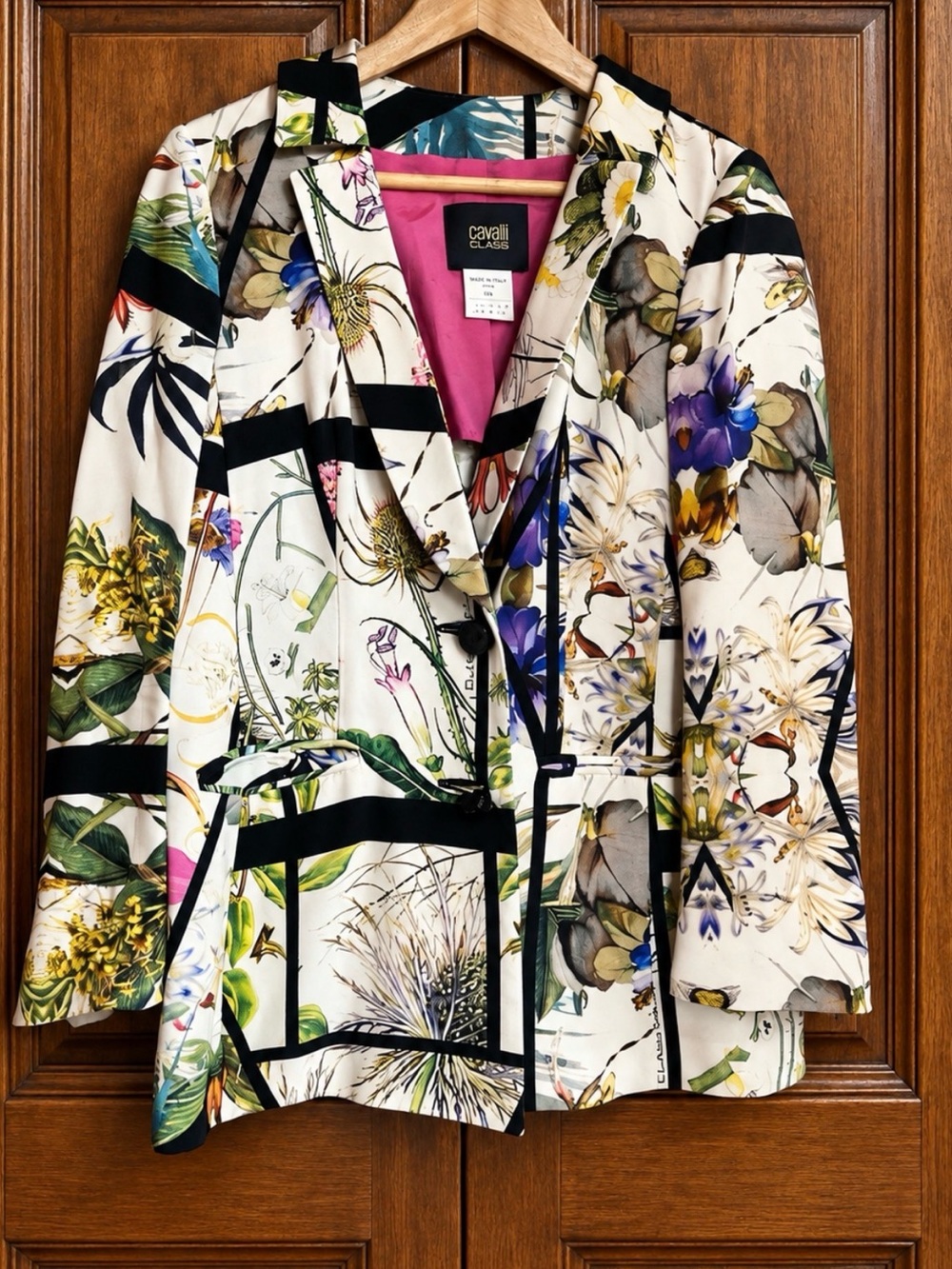 Cavalli Class floral windowpane collage print blazer